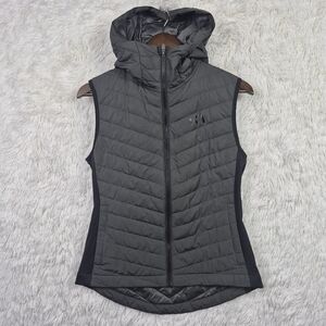 Kari Traa Eva Down Vest Womens Small Dark Gray Hooded Puffer Quilted Insulated